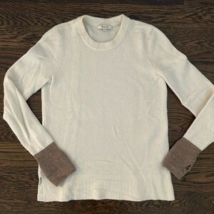 Madewell White / Brown Two Tone Crewneck Sweater